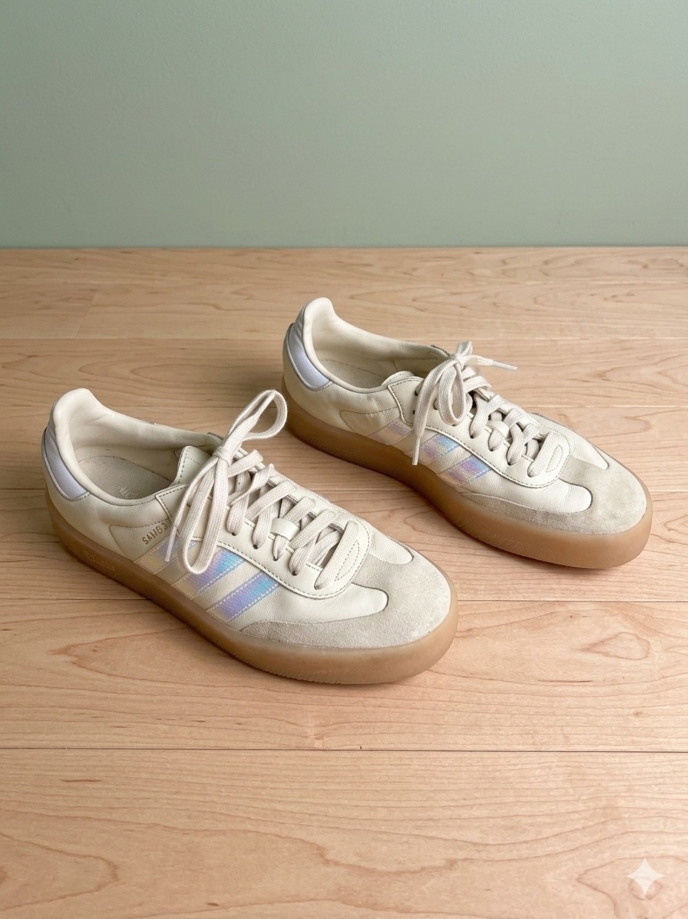 adidas Women's Cream Suede Sneakers with Iridescent Three Stripes